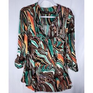 Cocomo Woman 3X Multicolor Abstract Tunic Blouse Flowy 3/4 Sleeve